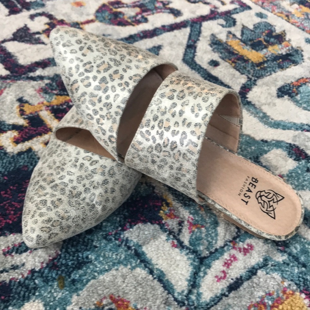 Distressed leopard print beast slip on shoes.